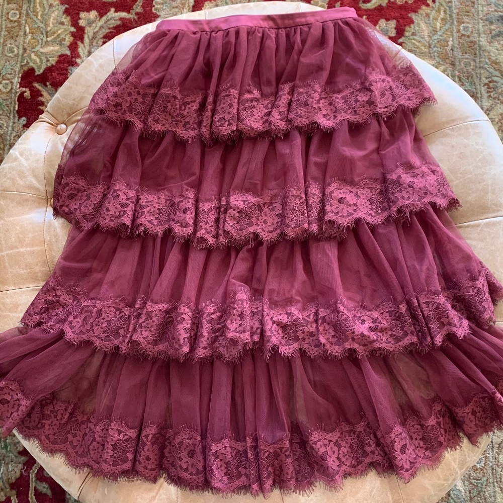 Rachel Parcell Burgundy Lace Tiered Skirt - Picture 6 of 8